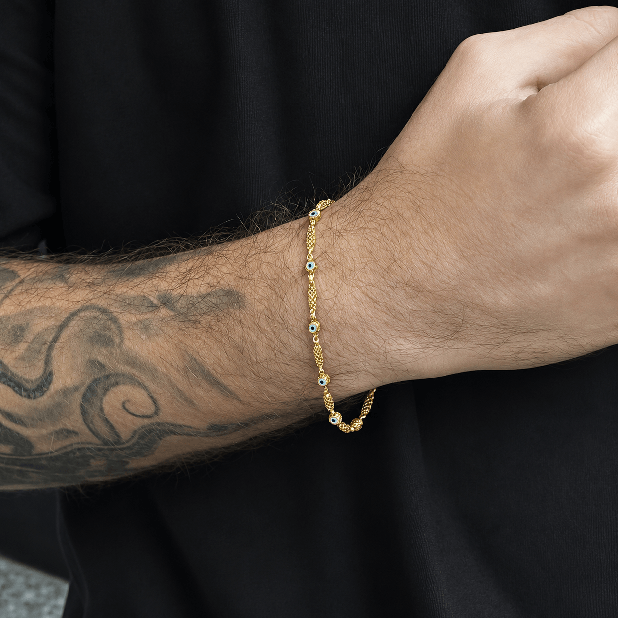 Silindir Örme Nazar Chain Altın Kaplama Gümüş Bileklik