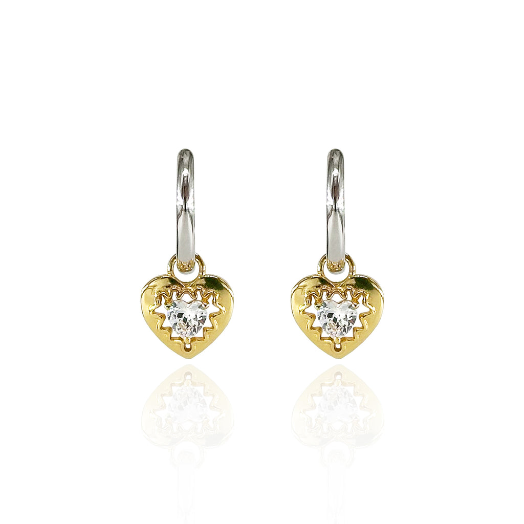 Gold &amp; Silver Hoop Heart Earrings 