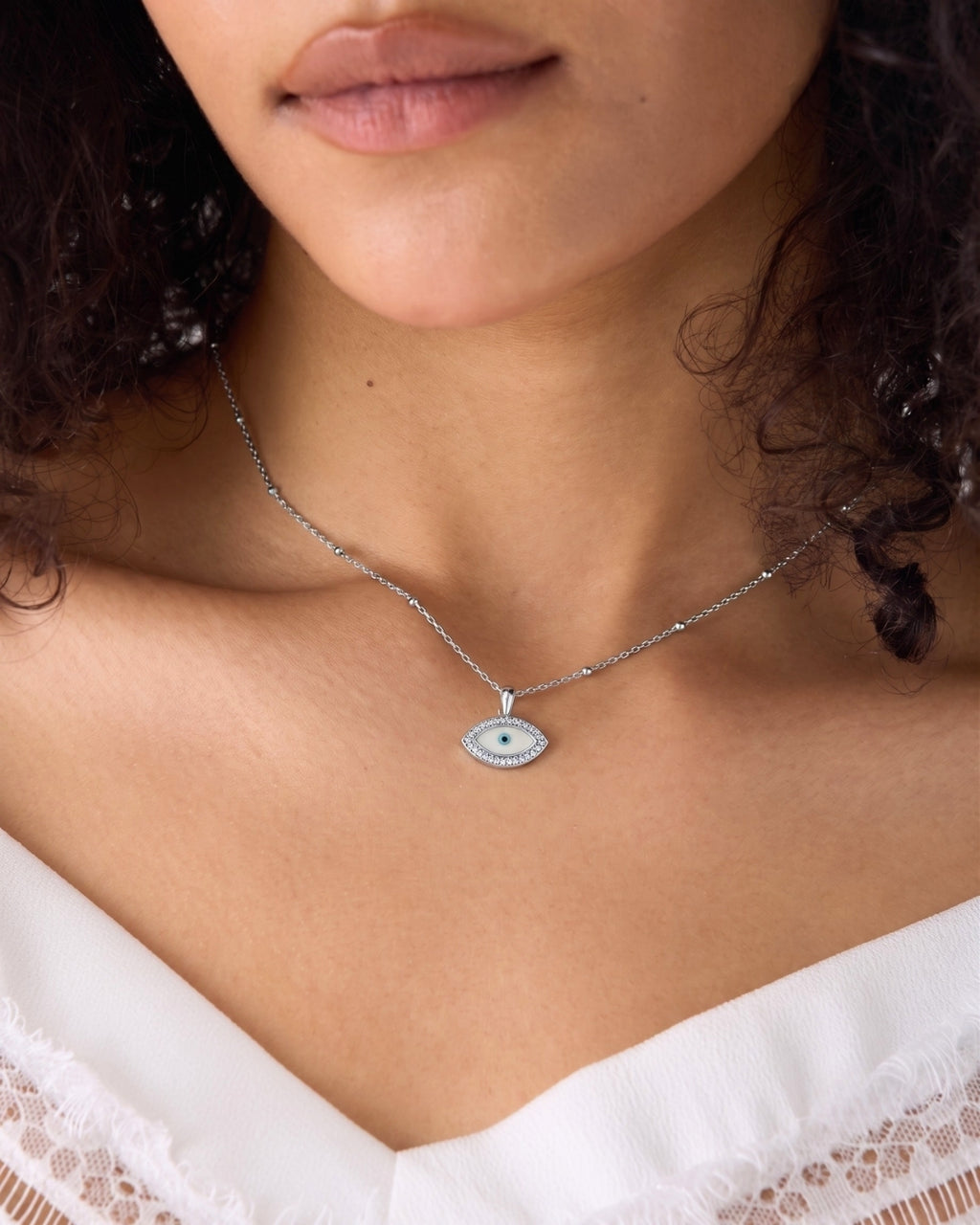 "Mini" Marquise Mother-of-Pearl Eye Silver Necklace