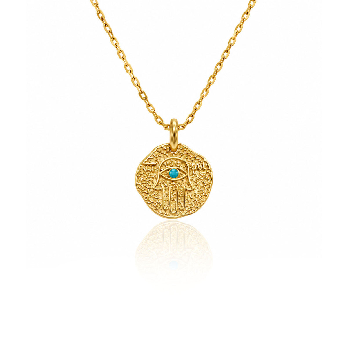 Fatima's Hand Silver Necklace with Turquoise Stone 