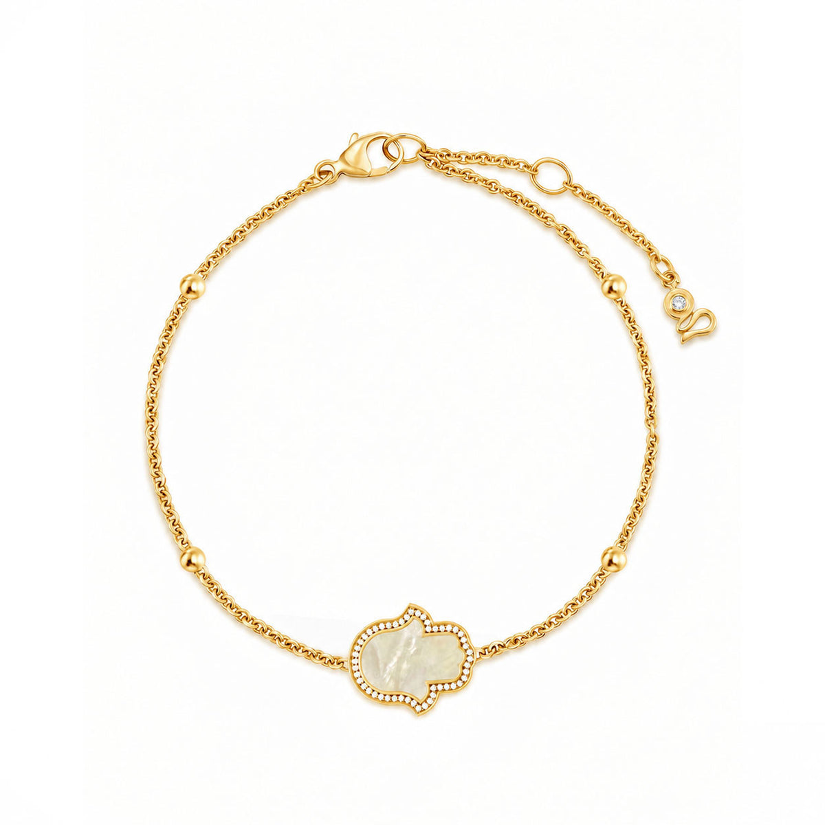 "Mini" Hamsa Hand Mother-of-Pearl Silver Bracelet