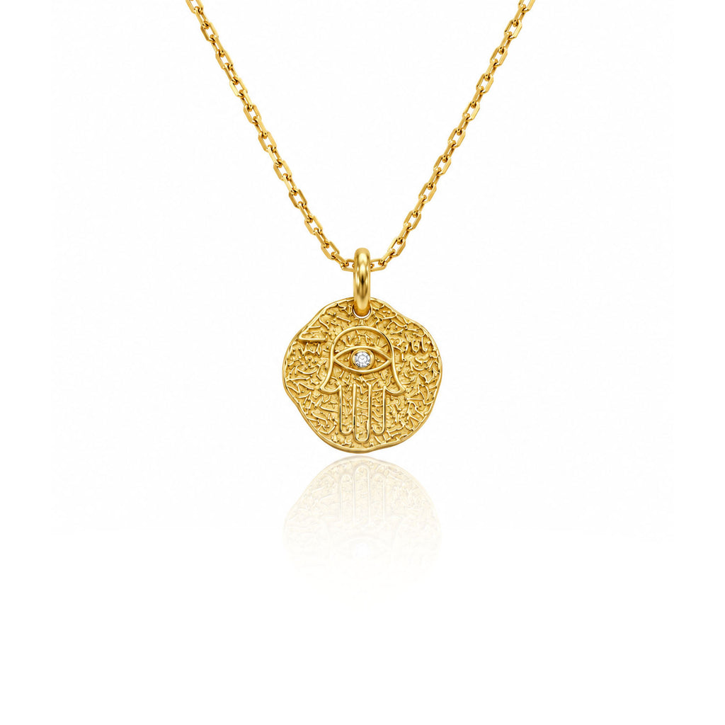 Fatima's Hand Silver Necklace with Zircon Stones 