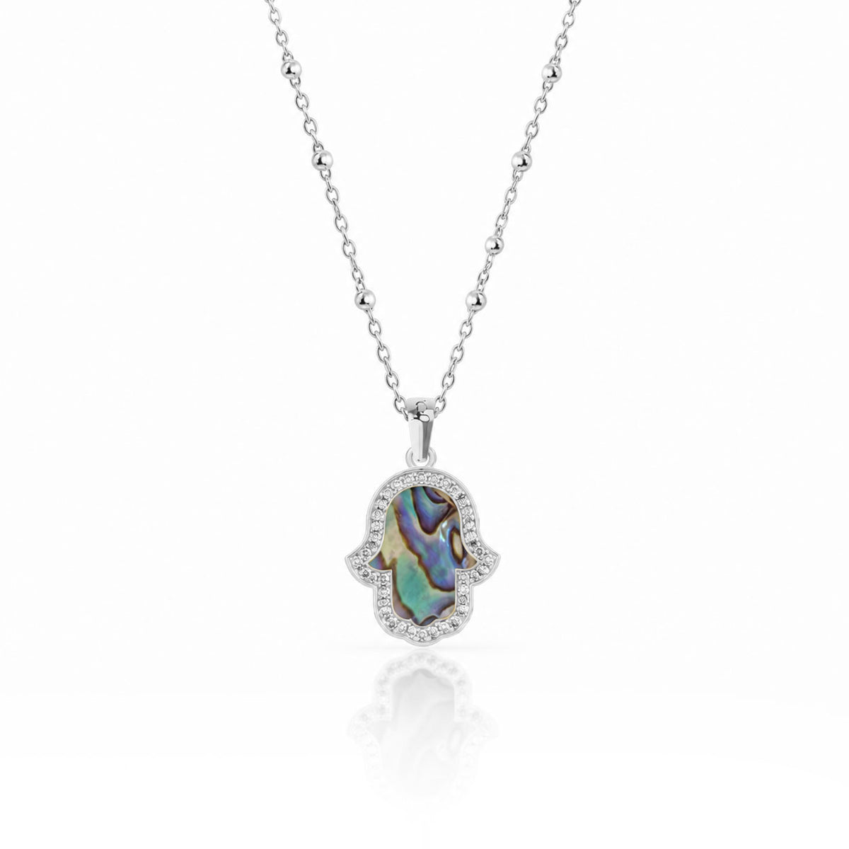 "Mini" Hand of Fatima Ocean Mother-of-Pearl Silver Necklace