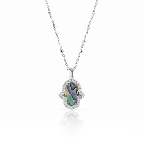 "Mini" Hand of Fatima Ocean Mother-of-Pearl Silver Necklace