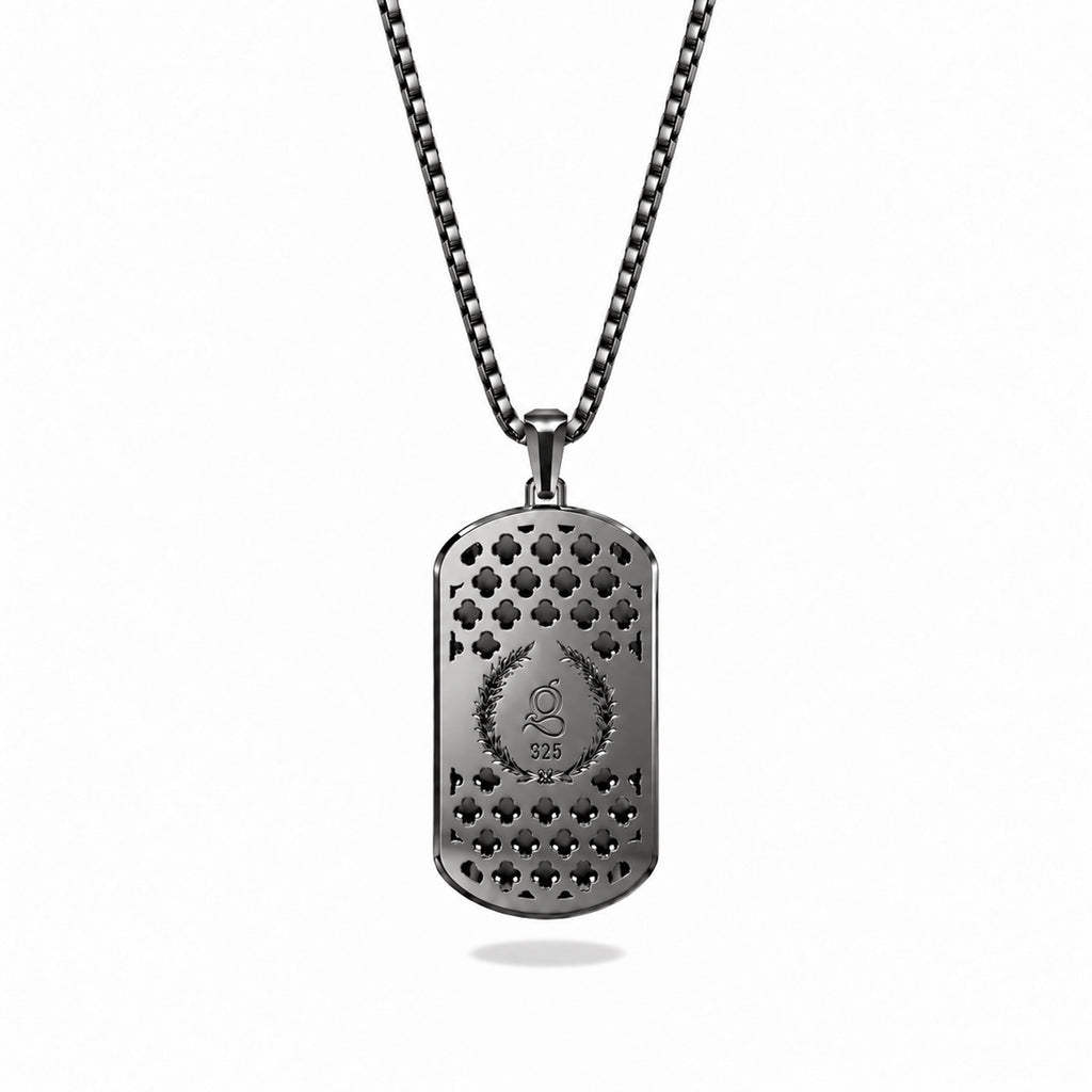 Initial Big Frame Black Rhodium Silver Necklace