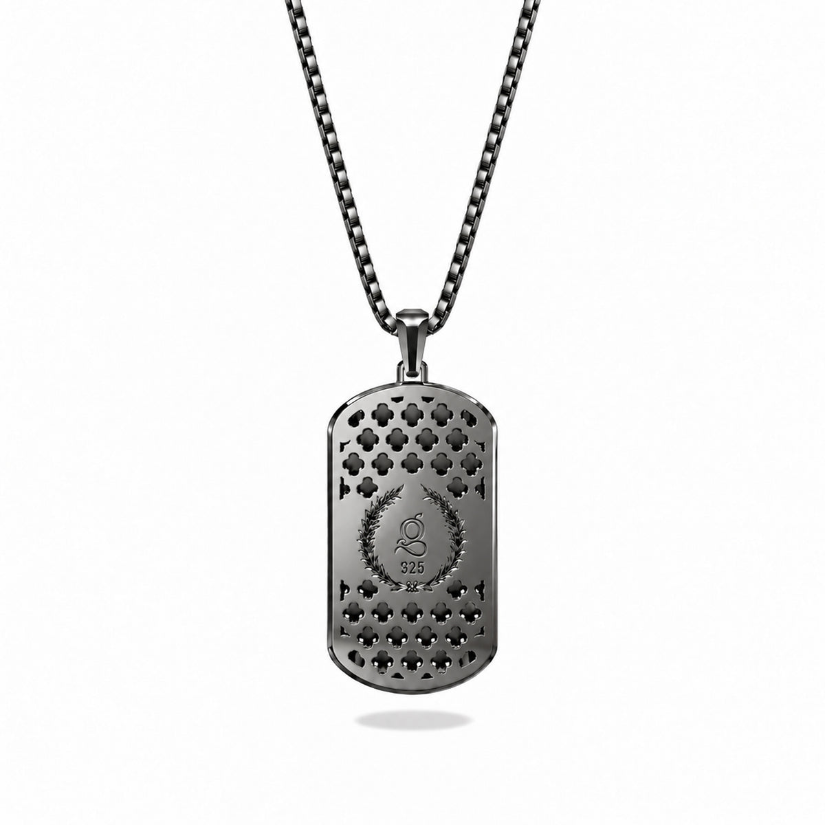 Initial Big Frame Black Rhodium Silver Necklace