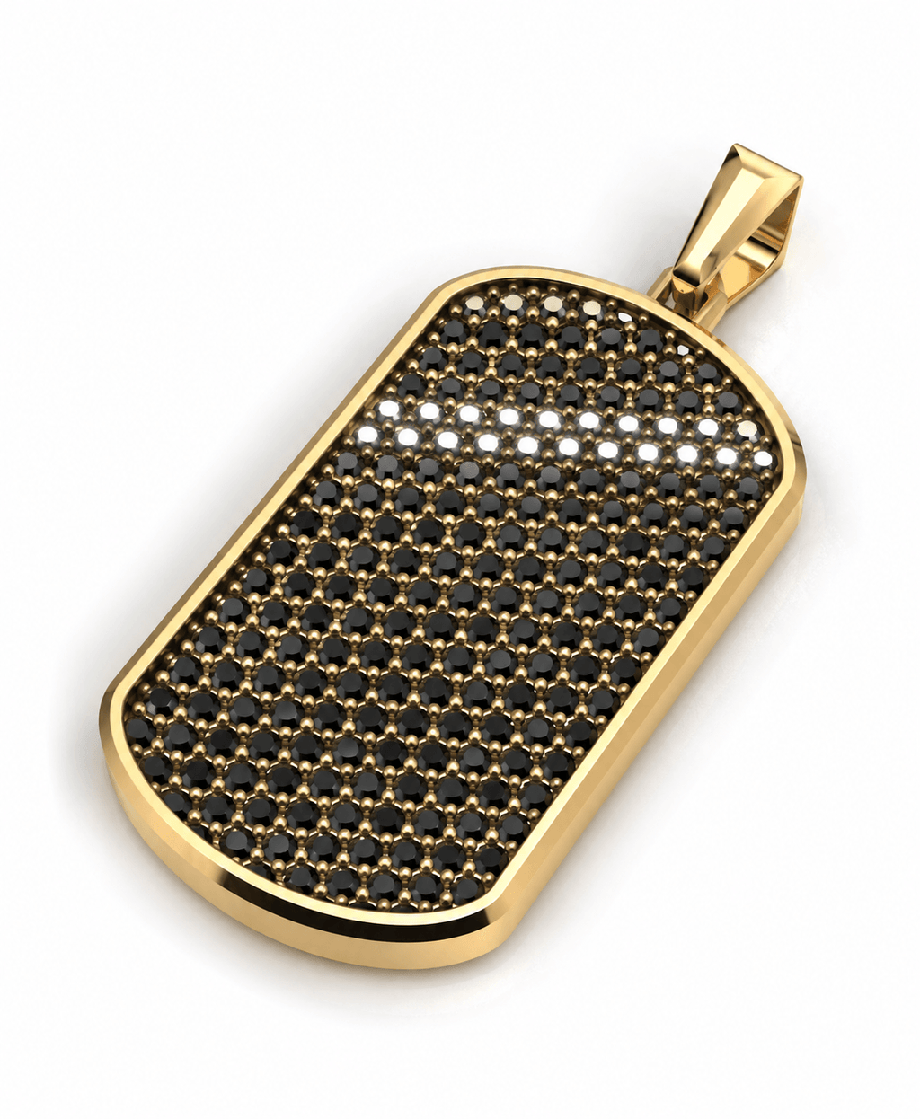 Onyx Big Frame Pavé Tag Silver Necklace