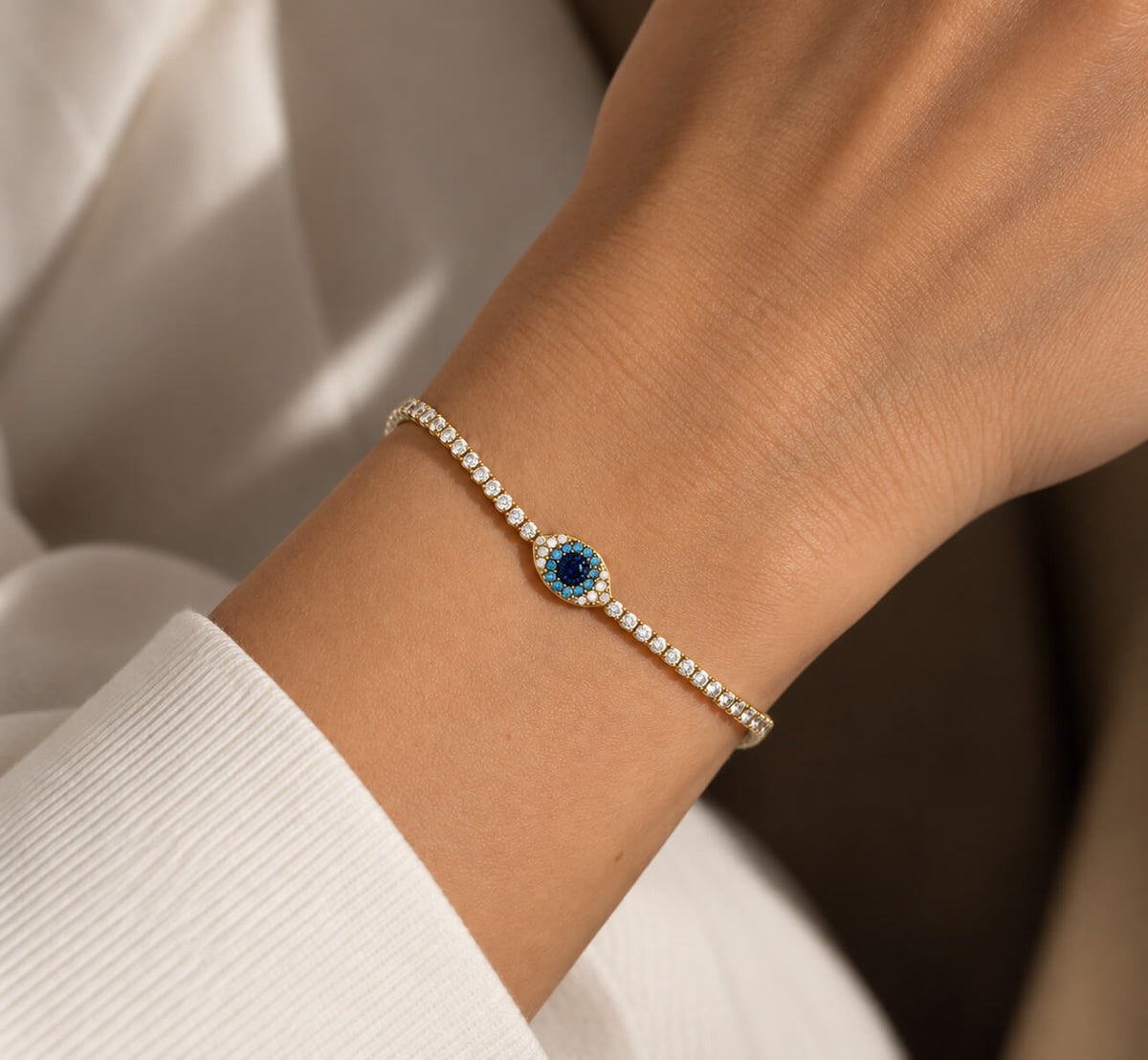 Zircon Stone Eye Silver Waterway Bracelet 
