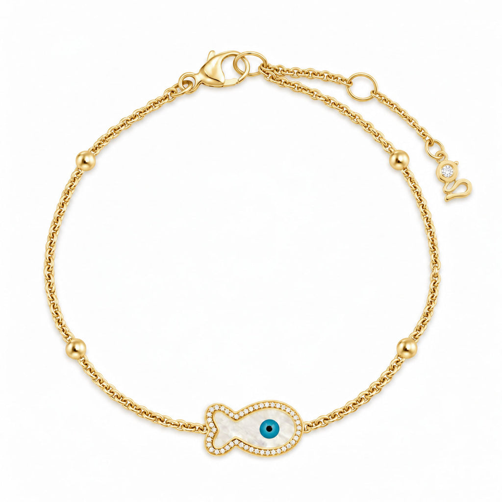 "Mini" Fish Mother-of-pearl Evil Eye Silver Bracelet