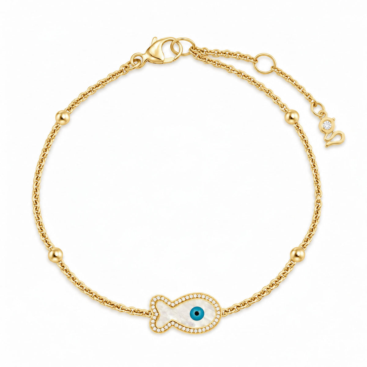 "Mini" Fish Mother-of-pearl Evil Eye Silver Bracelet