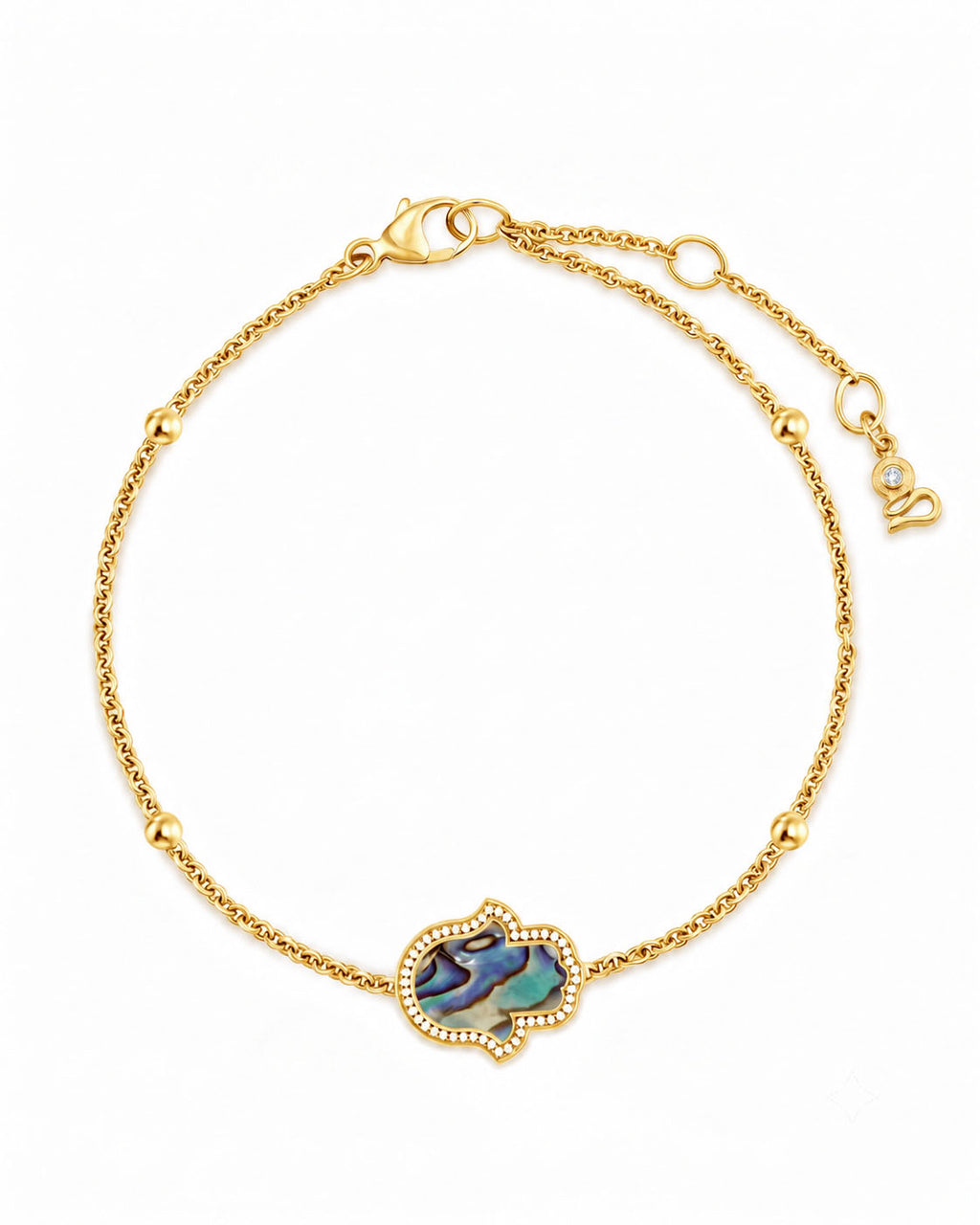 "Mini" Hamsa Hand Ocean Mother of Pearl Silver Bracelet