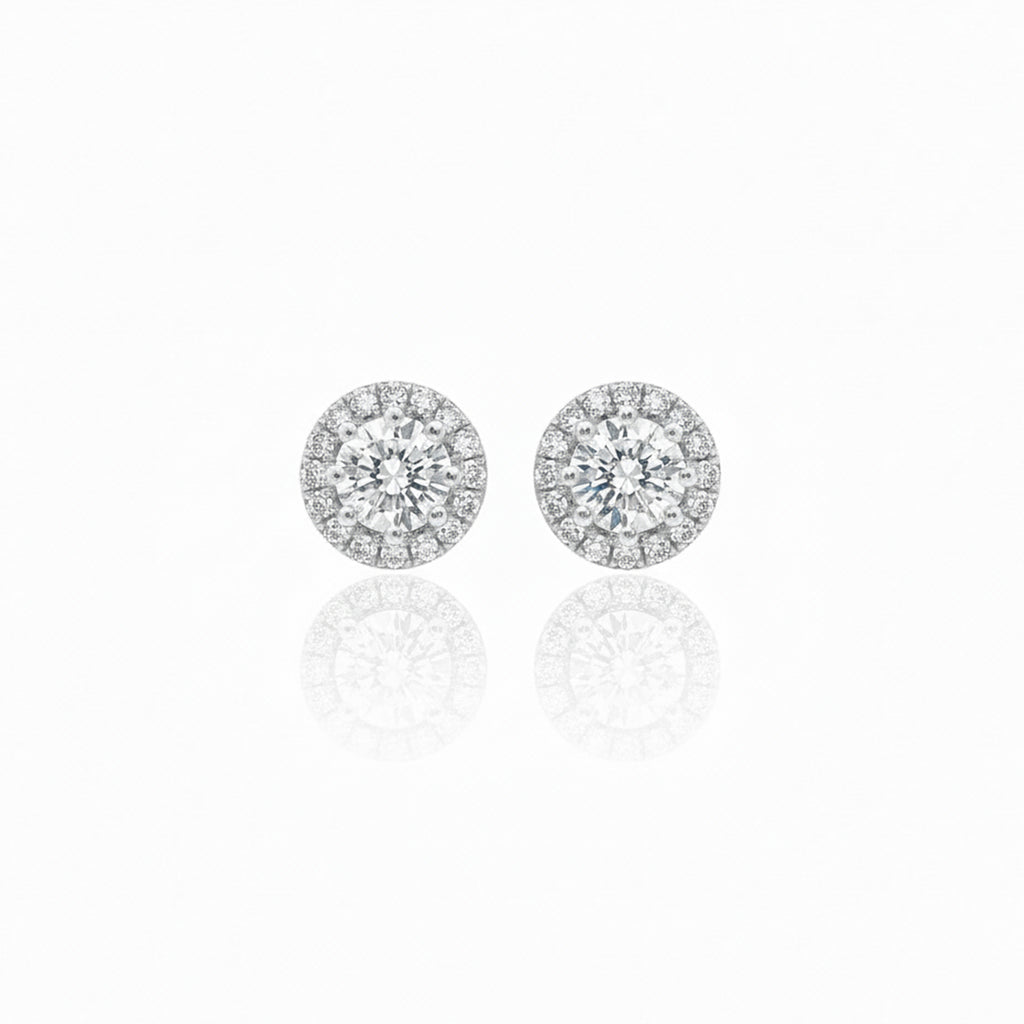 Round Cut Zircon Silver Earrings 