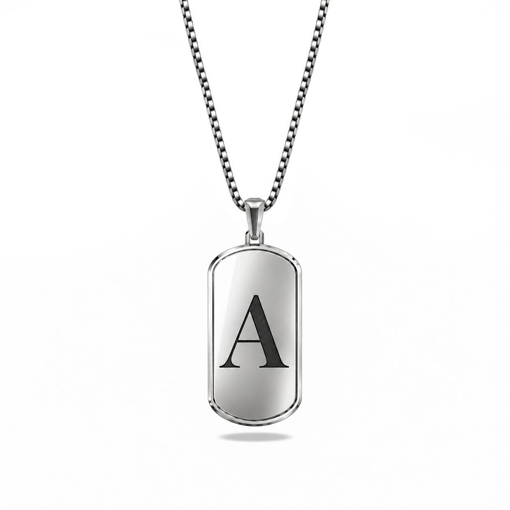Initial Big Frame Black Rhodium Silver Necklace