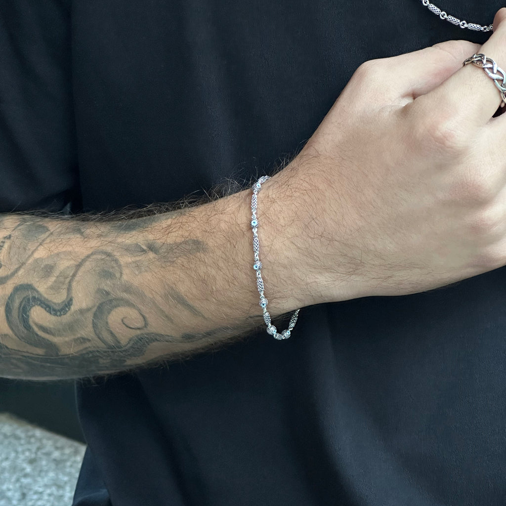 Silindir Örme Nazar Chain Altın Kaplama Gümüş Bileklik