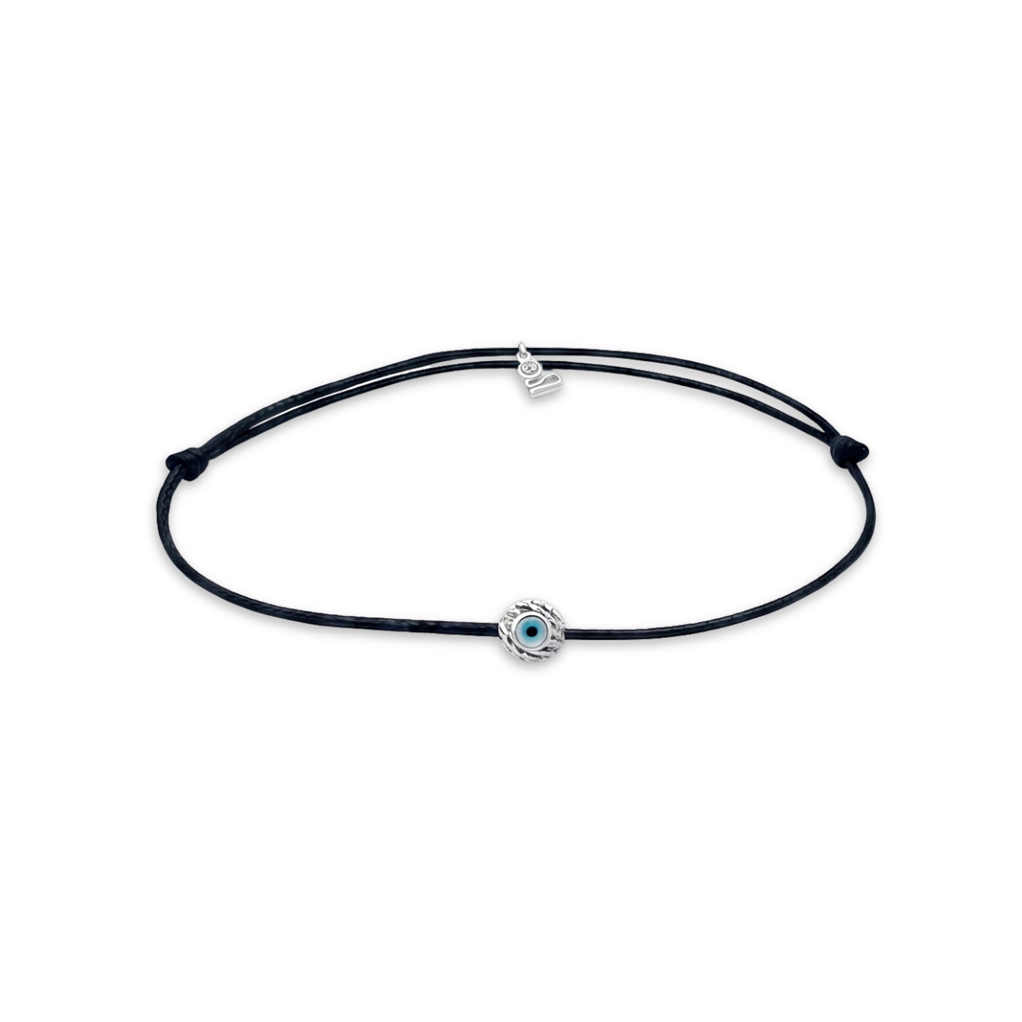 Silver Lucky Bracelet with Black Cord Evil Eye Bead