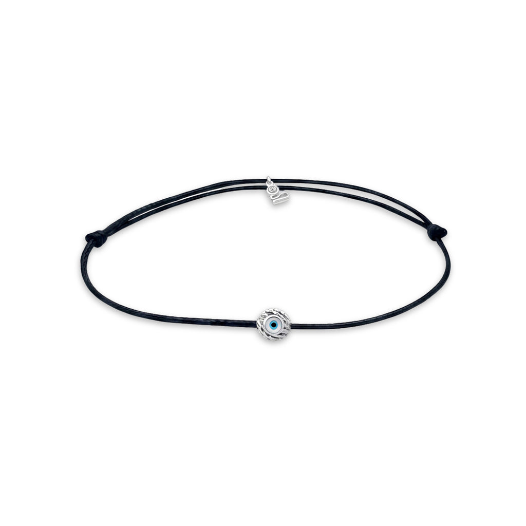 Silver Lucky Bracelet with Black Cord Evil Eye Bead