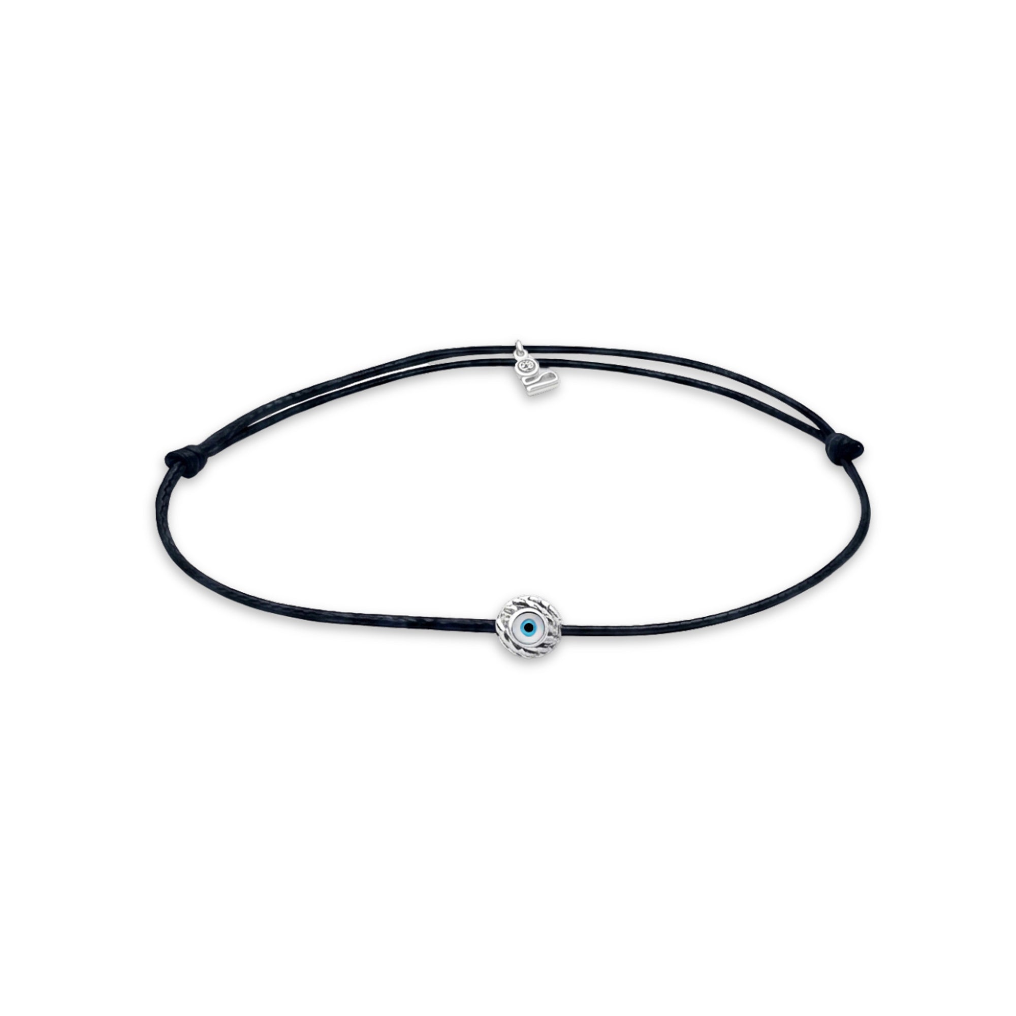 Silver Lucky Bracelet with Black Cord Evil Eye Bead