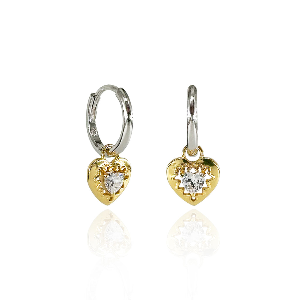 Gold &amp; Silver Hoop Heart Earrings 