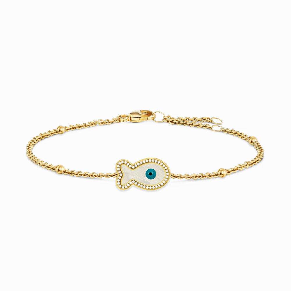"Mini" Fish Mother-of-pearl Evil Eye Silver Bracelet