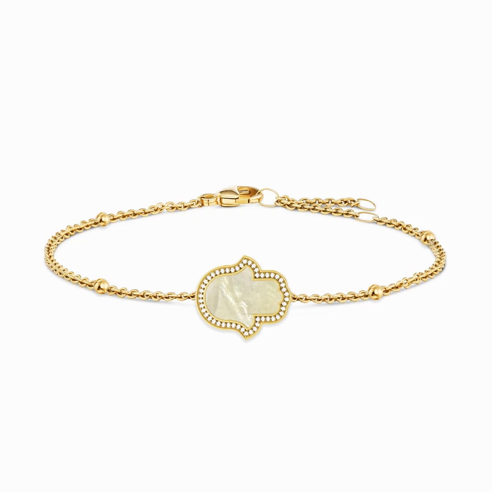 "Mini" Hamsa Hand Mother-of-Pearl Silver Bracelet