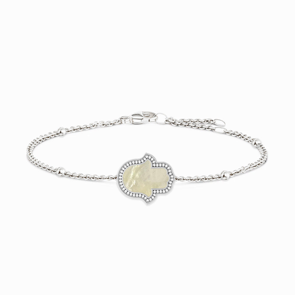 "Mini" Hamsa Hand Mother-of-Pearl Silver Bracelet