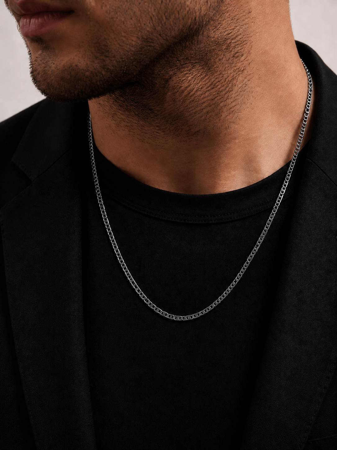 GJ Barlı Chain Oksitli Gümüş Kolye