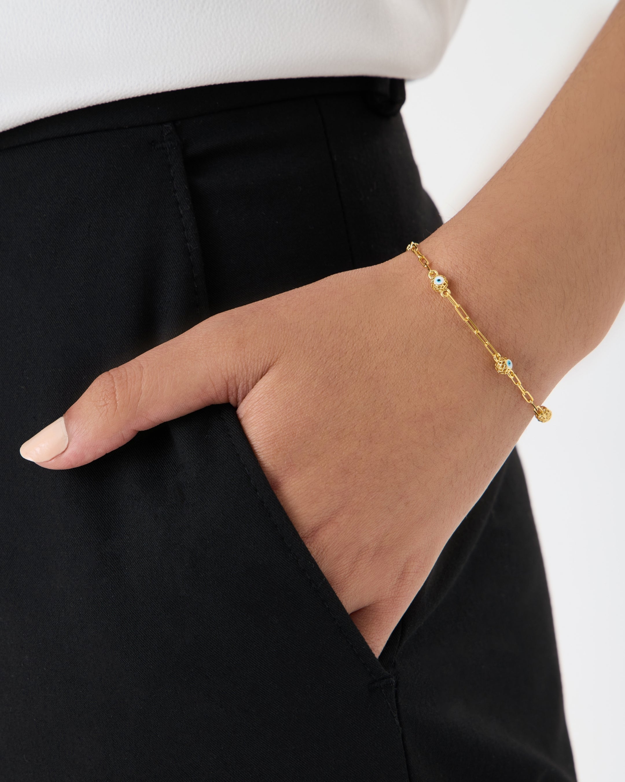 Evil Eye Enamel Gold Plated Silver Bracelet 
