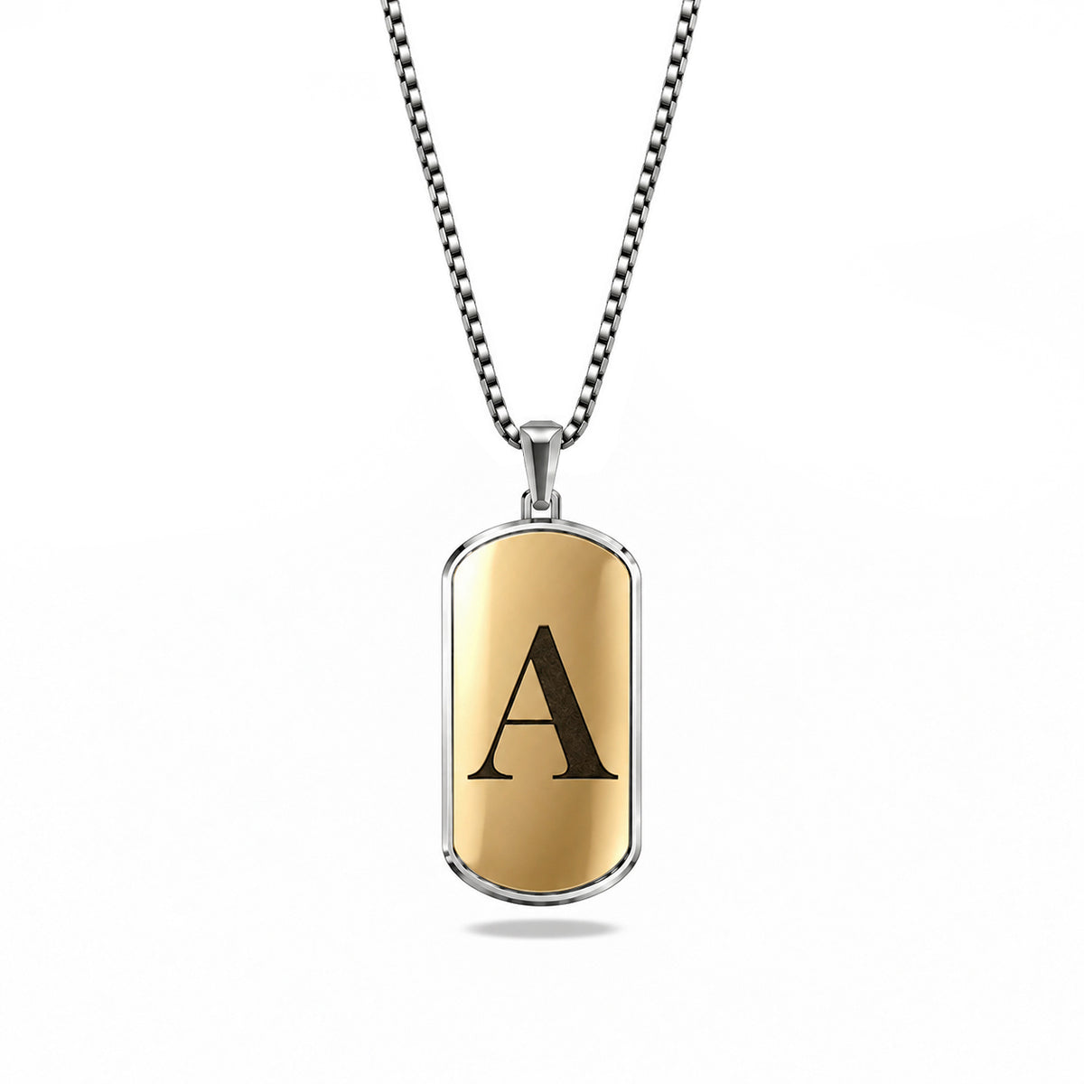 Initial Big Frame Gold Plated Silver Necklace