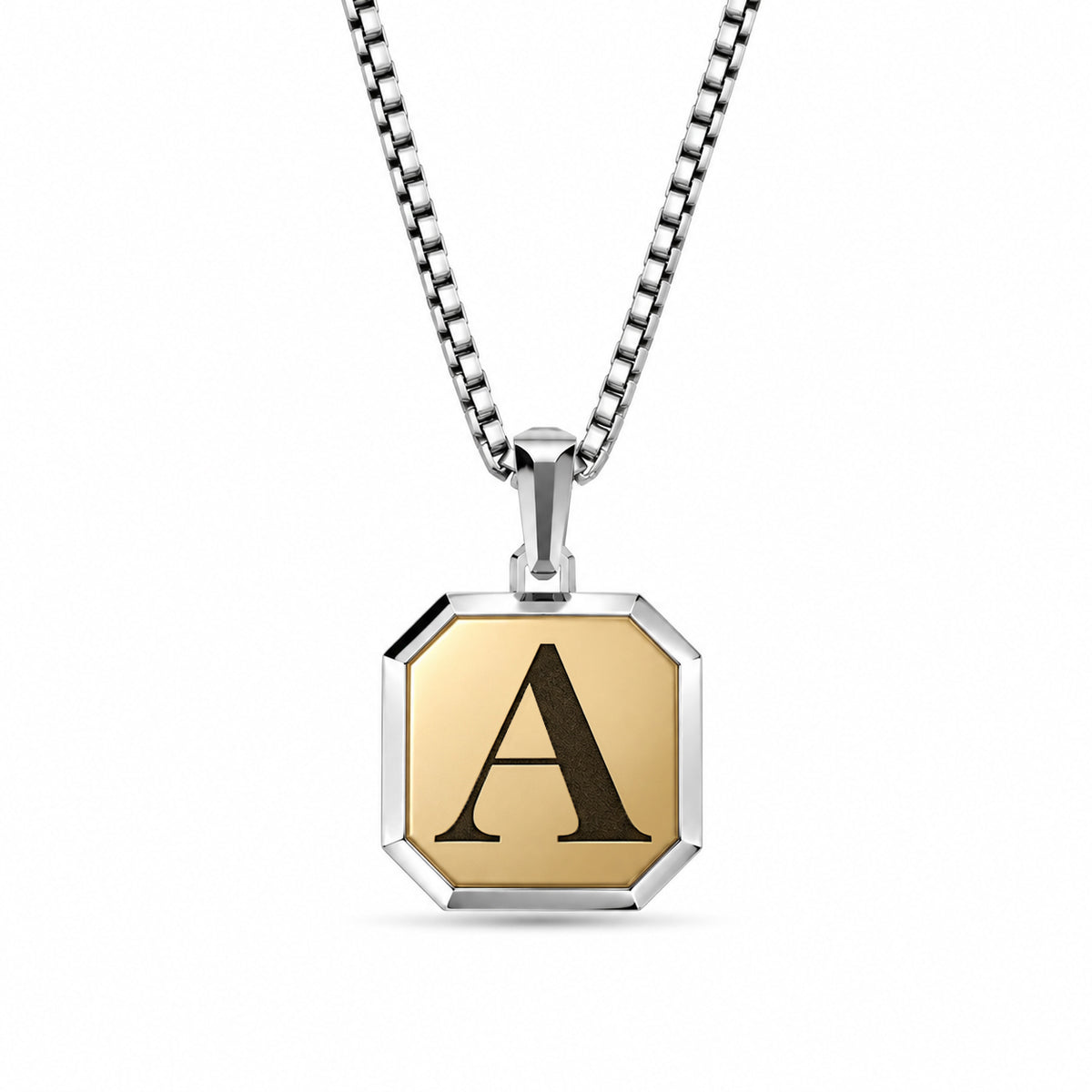 Initial Square Frame Silver Necklace
