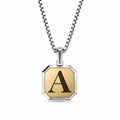 Initial Square Frame Two Tone Silver Necklace