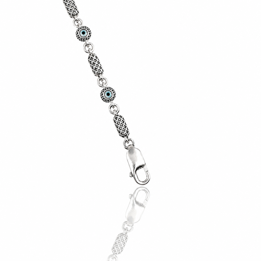 Cylinder Knitted Evil Eye Chain Silver Bracelet 