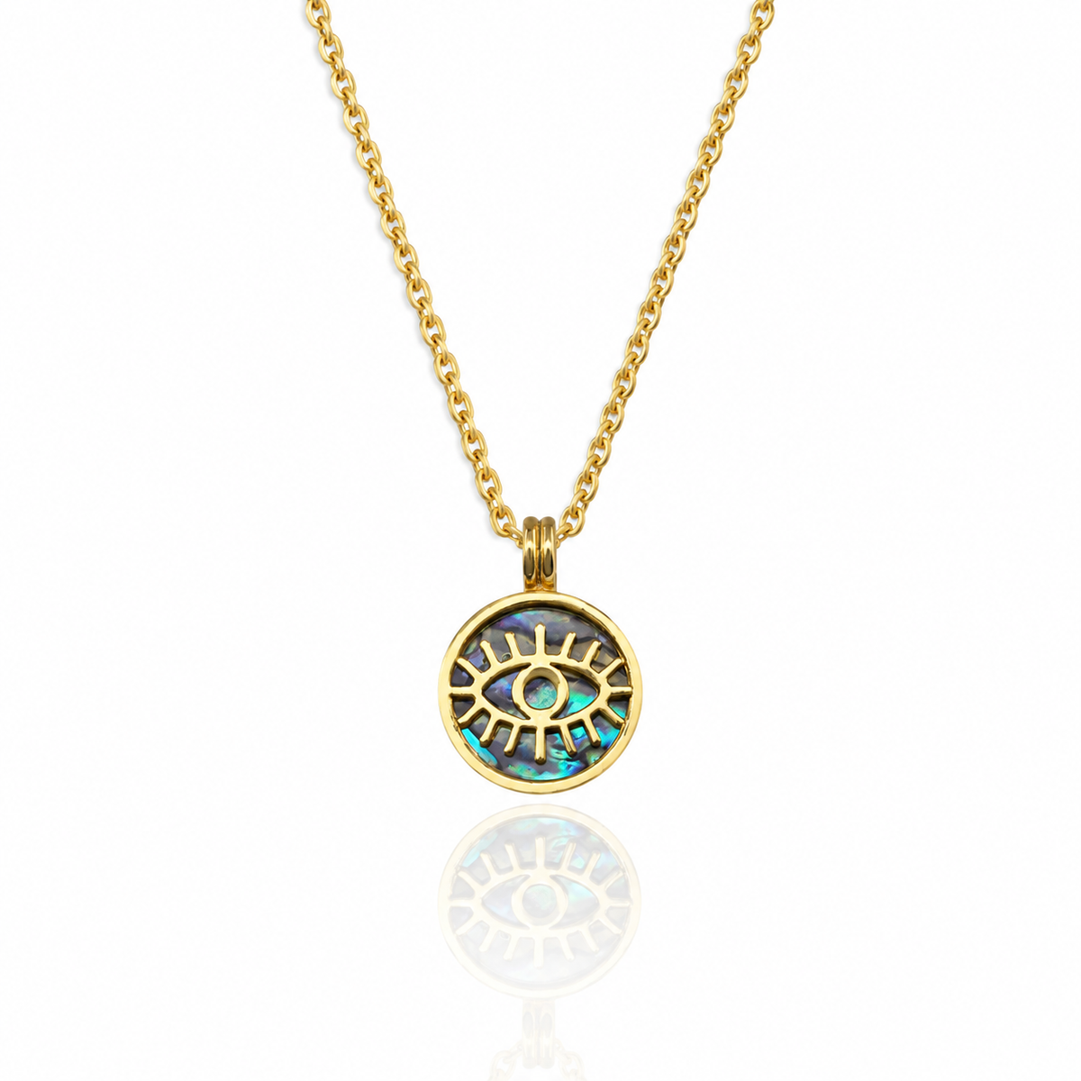 Eye Motif Ocean Mother-of-Pearl Gold Plated Silver Necklace 