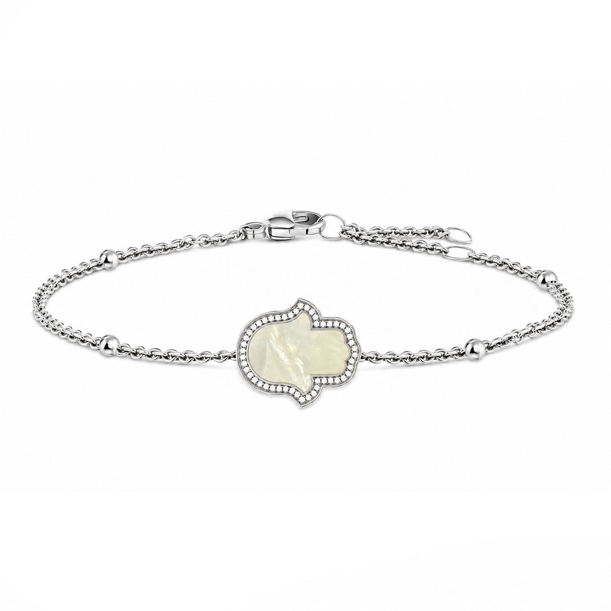 "Mini" Hamsa Hand Mother-of-Pearl Silver Bracelet