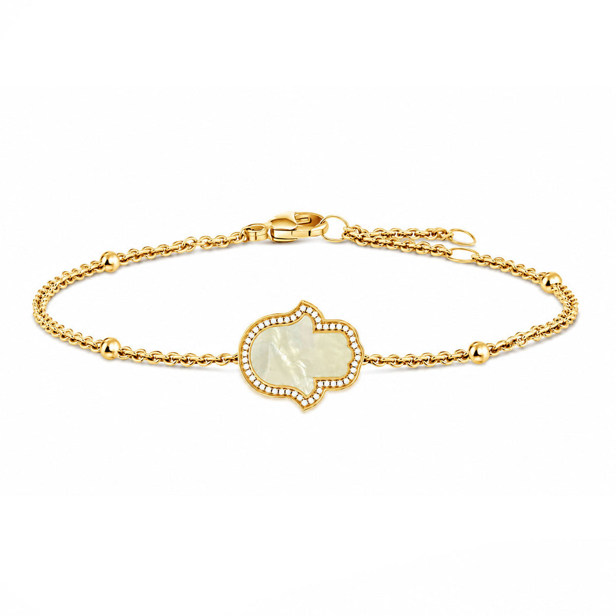 "Mini" Hamsa Hand Mother-of-Pearl Silver Bracelet