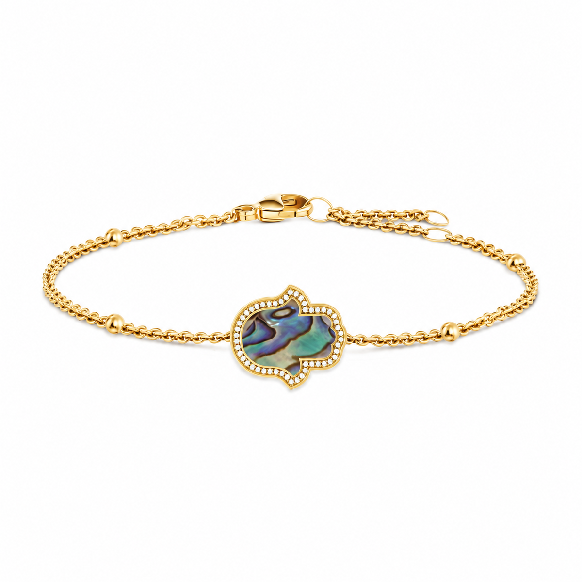 "Mini" Hamsa Hand Ocean Mother of Pearl Silver Bracelet