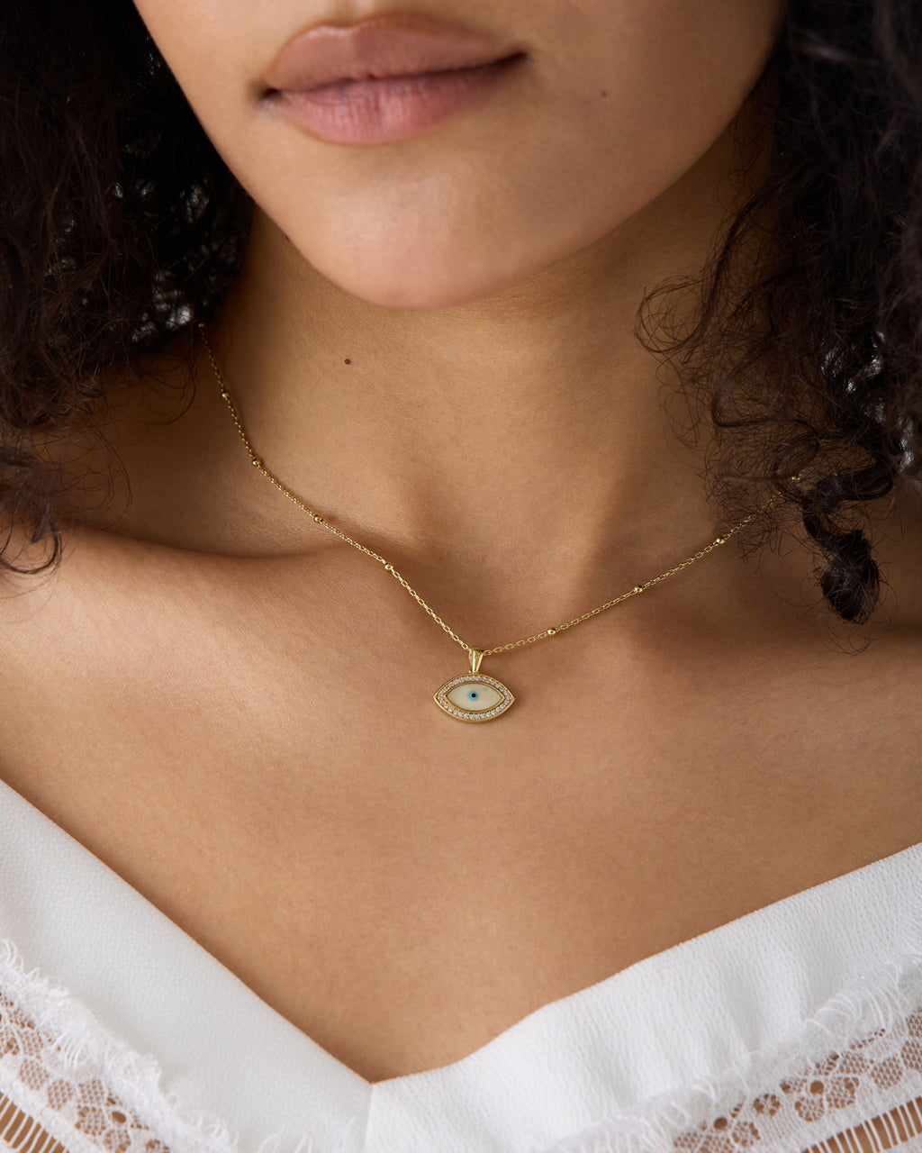 "Mini" Marquise Mother-of-Pearl Eye Silver Necklace