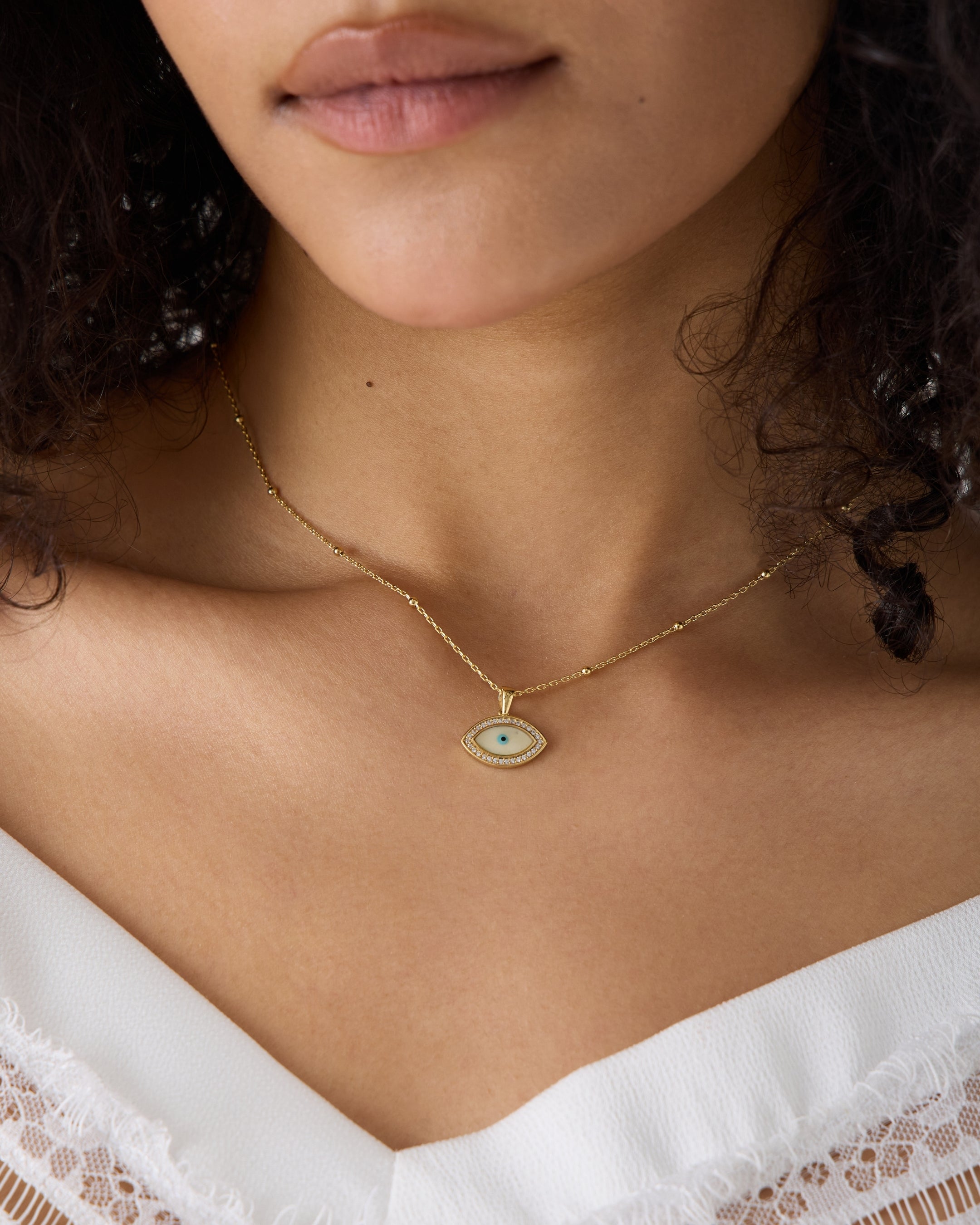 "Mini" Marquise Mother-of-Pearl Eye Silver Necklace