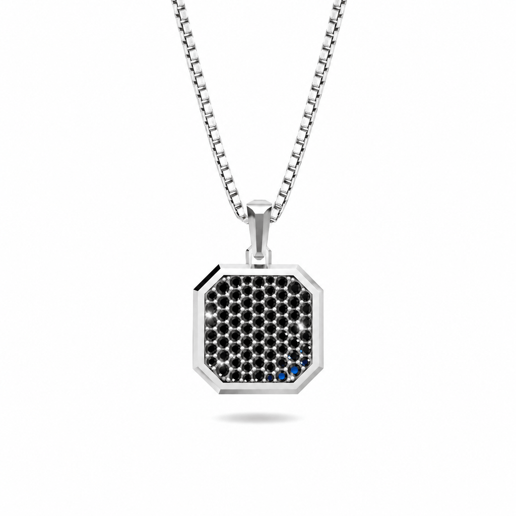 Onyx Square Frame Pavé Silver Necklace
