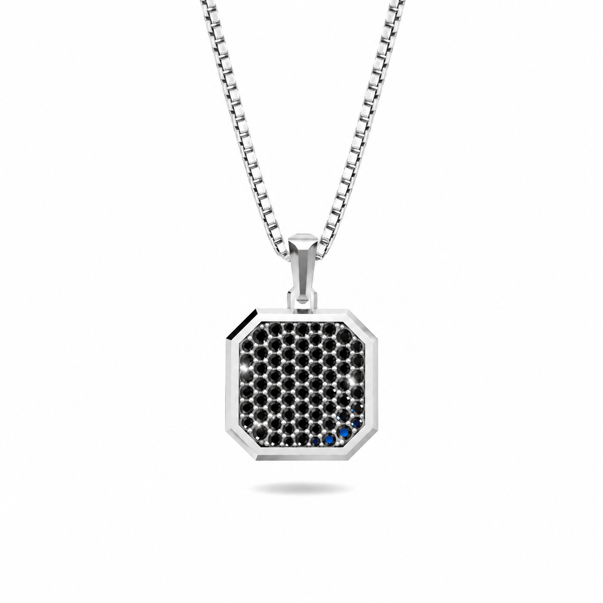 Onyx Square Frame Pavé Silver Necklace