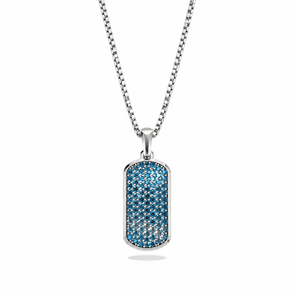 Azure Small Frame Pavé Tag Silver Necklace