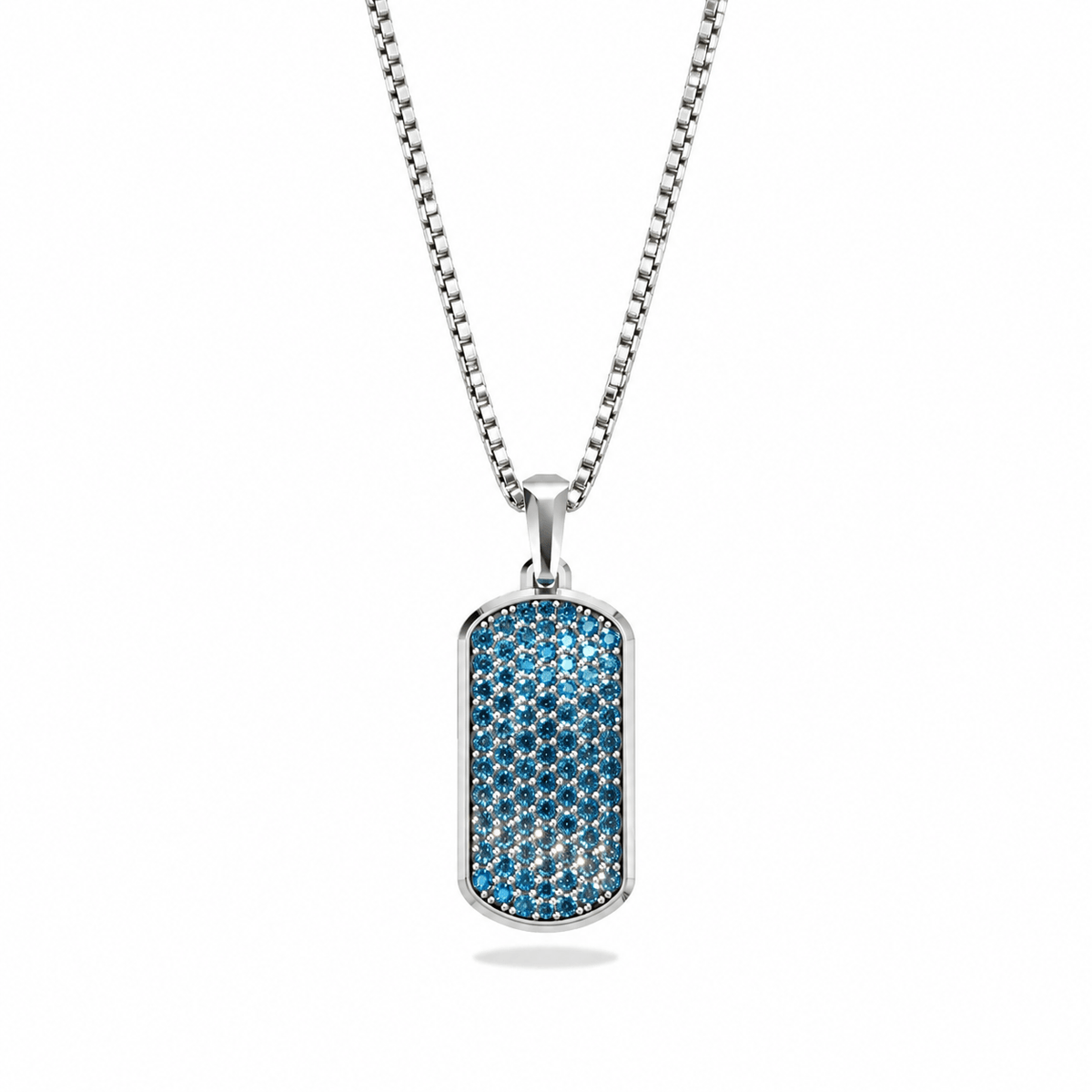 Azure Small Frame Pavé Tag Silver Necklace