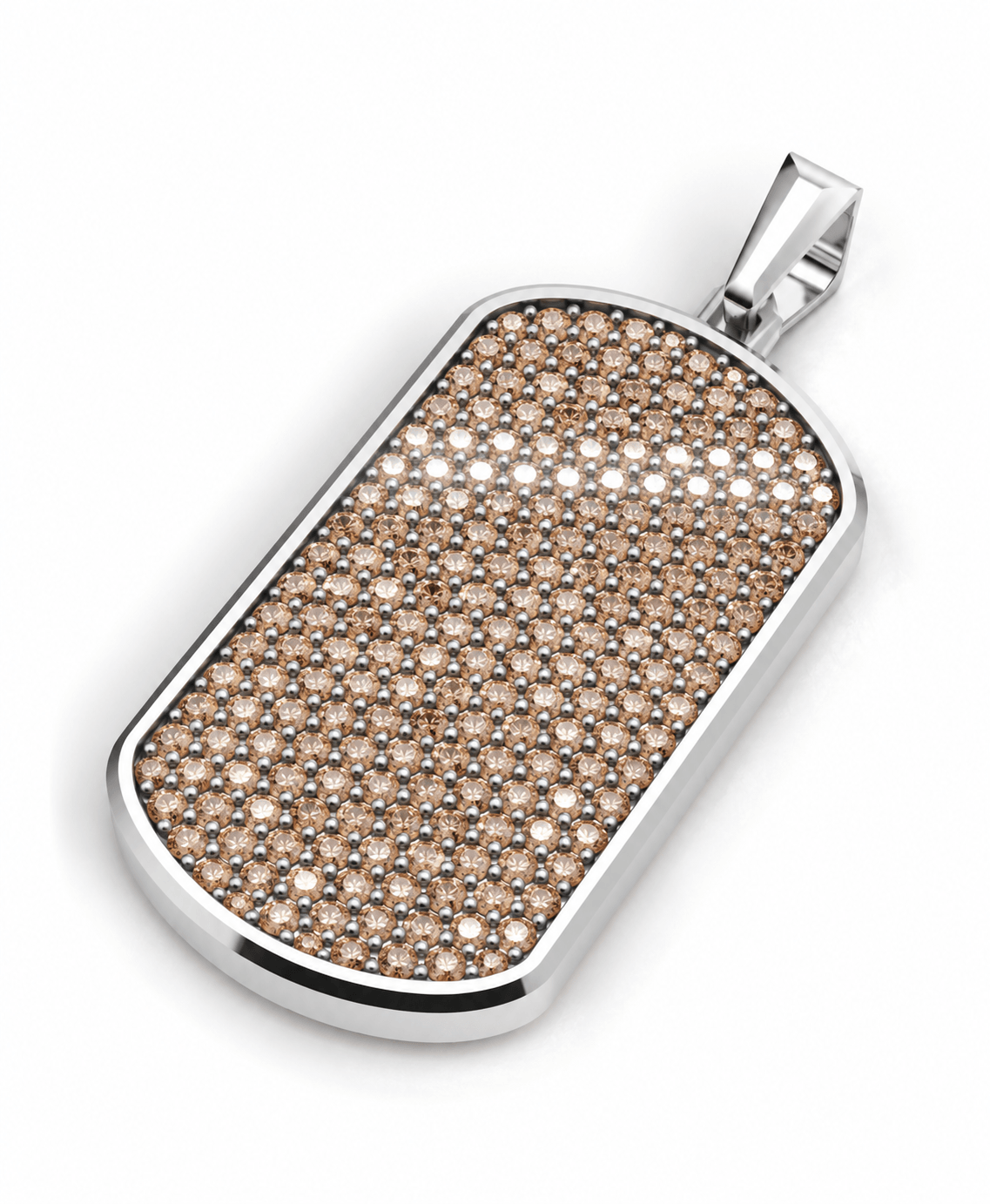Cognac Big Frame Pavé Tag Silver Necklace