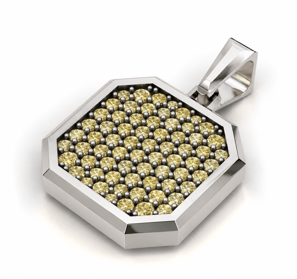 Champagne Square Frame Pavé Silver Necklace