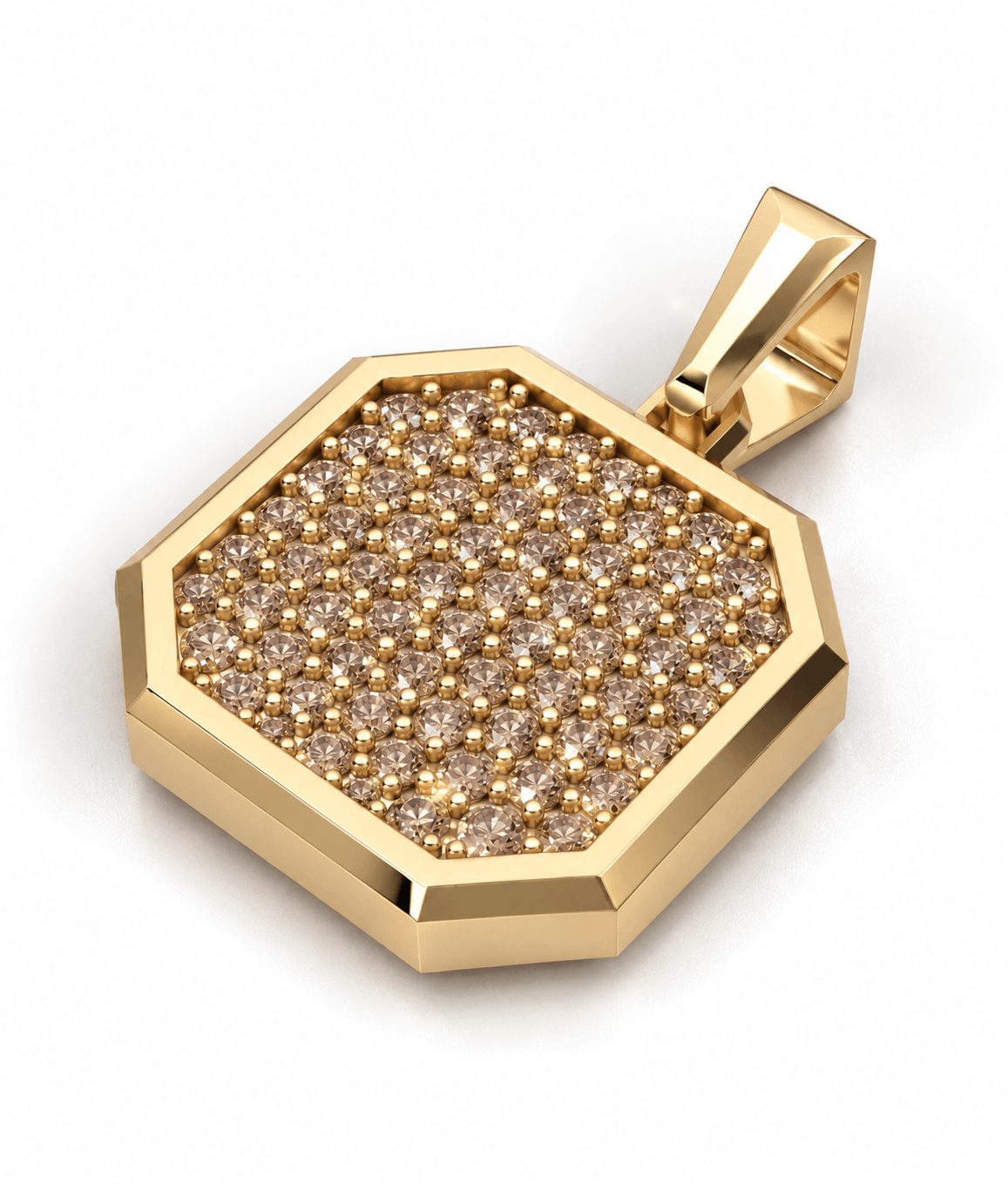 Cognac Square Frame Pavé Silver Necklace
