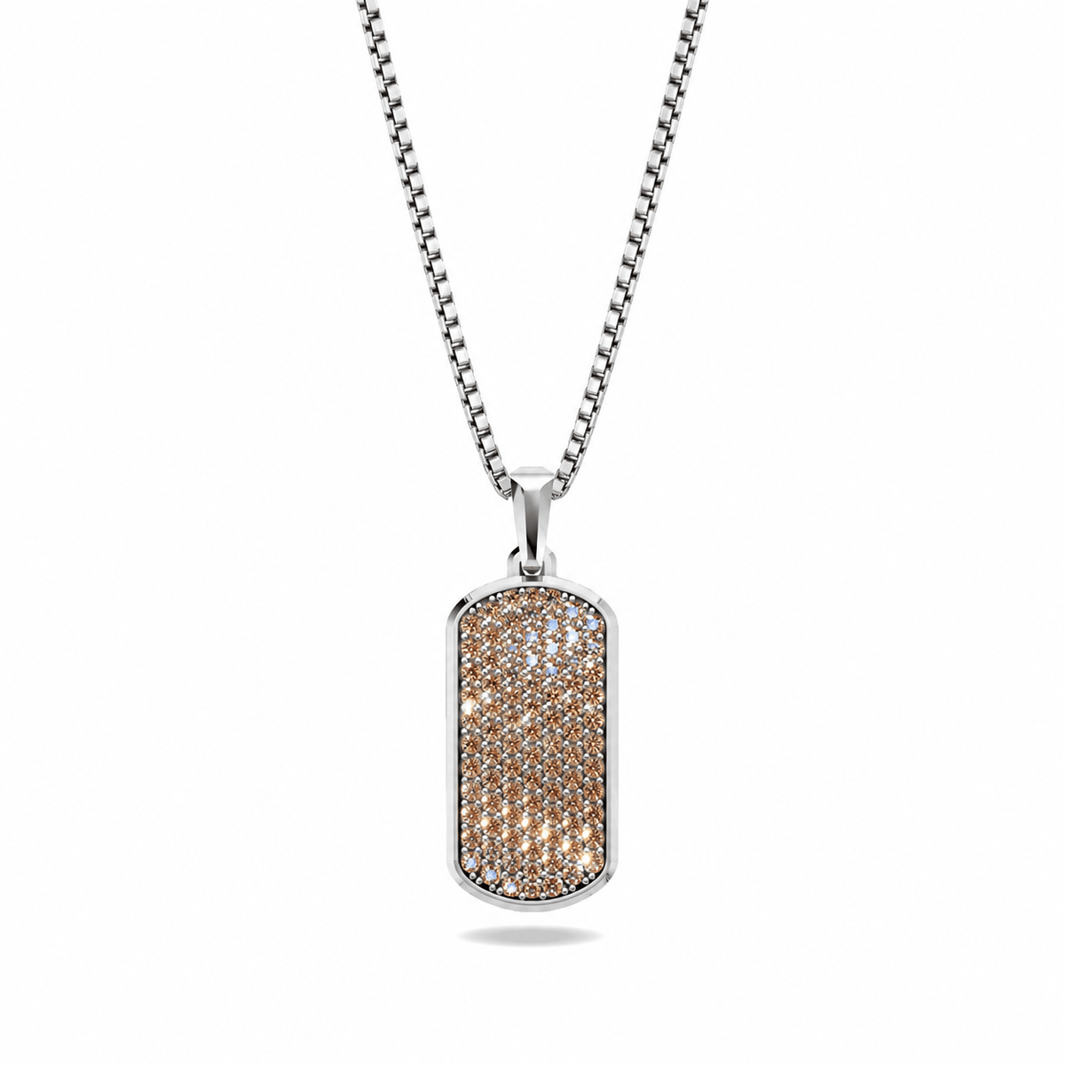 Cognac Small Frame Pavé Tag Silver Necklace