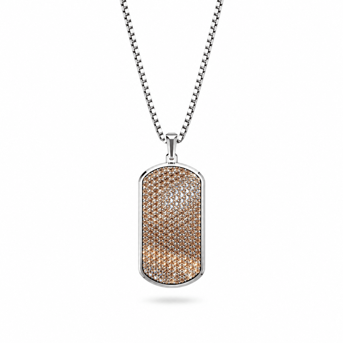 Cognac Big Frame Pavé Tag Silver Necklace