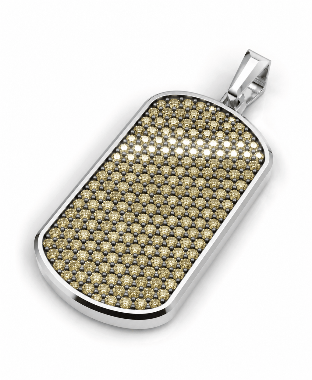 Champagne Big Frame Pavé Tag Silver Necklace