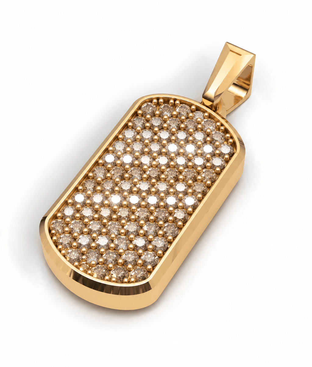 Cognac Small Frame Pavé Tag Silver Necklace