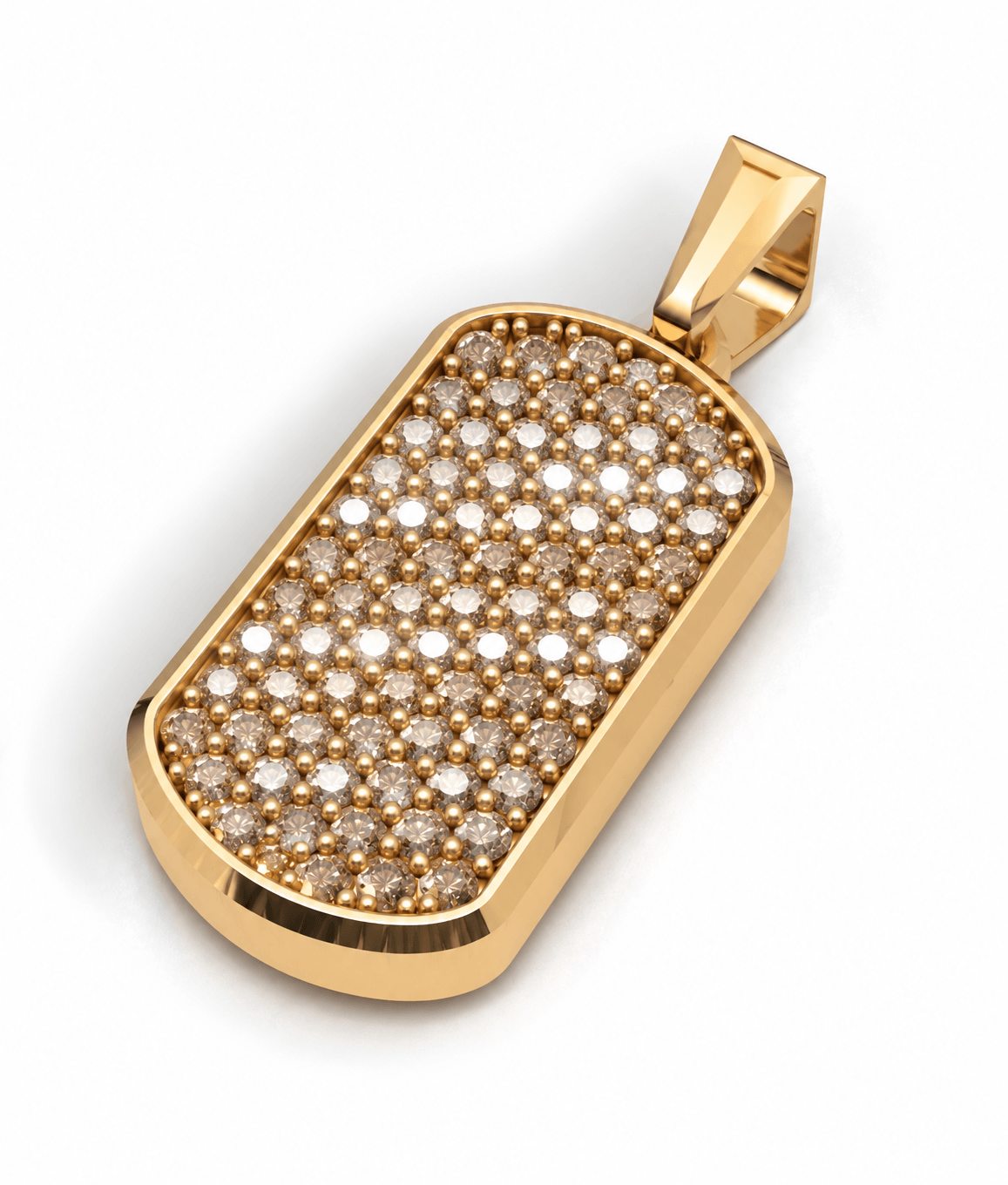 Cognac Small Frame Pavé Tag Silver Necklace