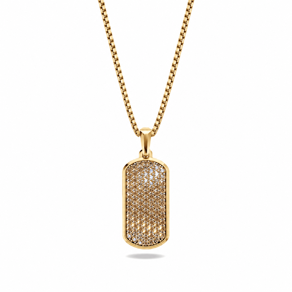 Cognac Small Frame Pavé Tag Silver Necklace